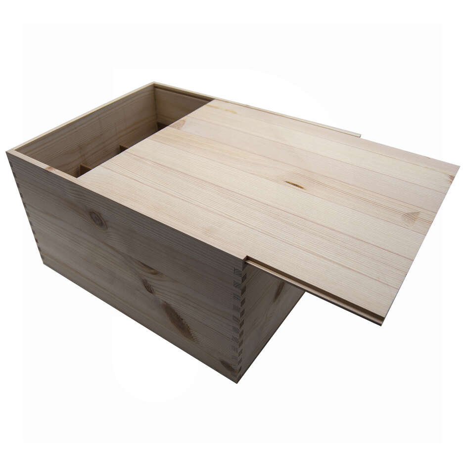 Boîte à bouteilles en bois 6 places (3+3) avec couvercle coulissant (1 pièce)